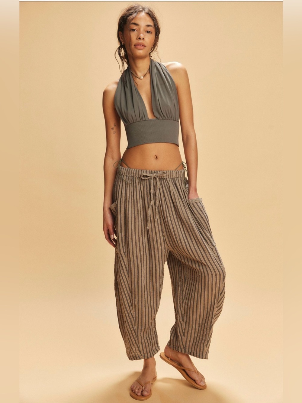 Free People Quinn Stripped Cropped Pants Medium